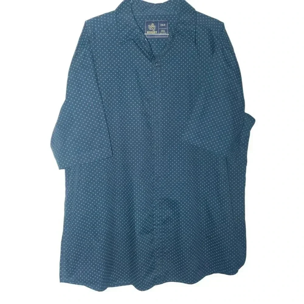 Rugby University Casual Button Down Short Sleeve Shirt  2XLB